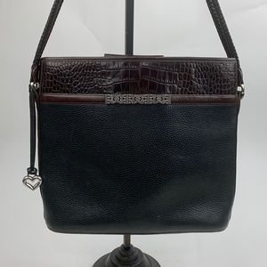 Vintage Brighton Leather braided Double strap shoulder bag black Brown Silver